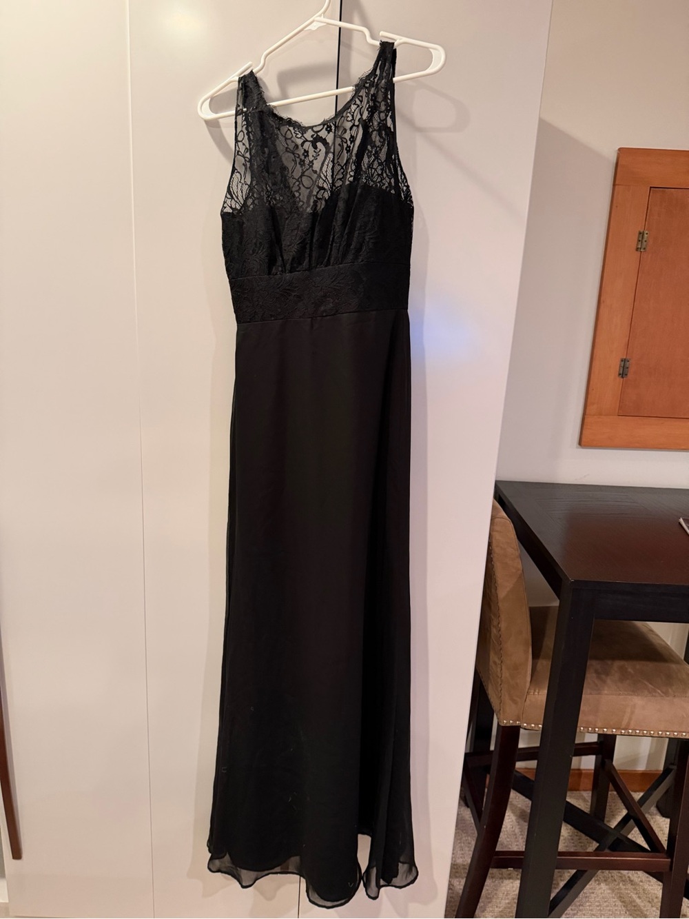 Formal Sleeveless Black Lace Bodice Maxi Dress